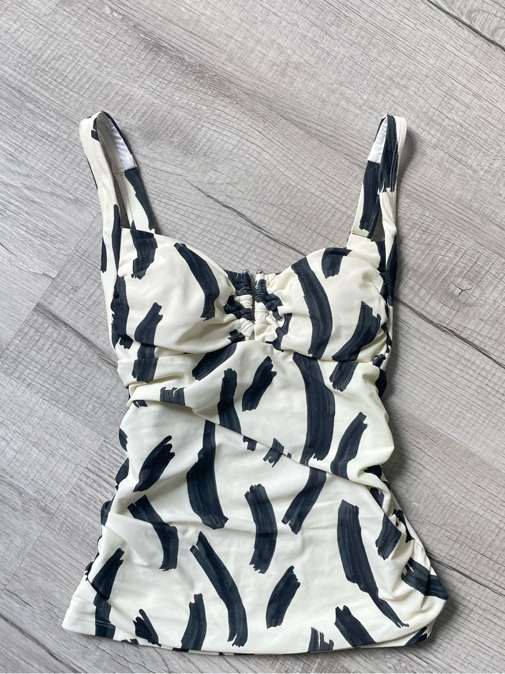 Black Brushstroke Pattern Print Tankini Top - Neutral Swim